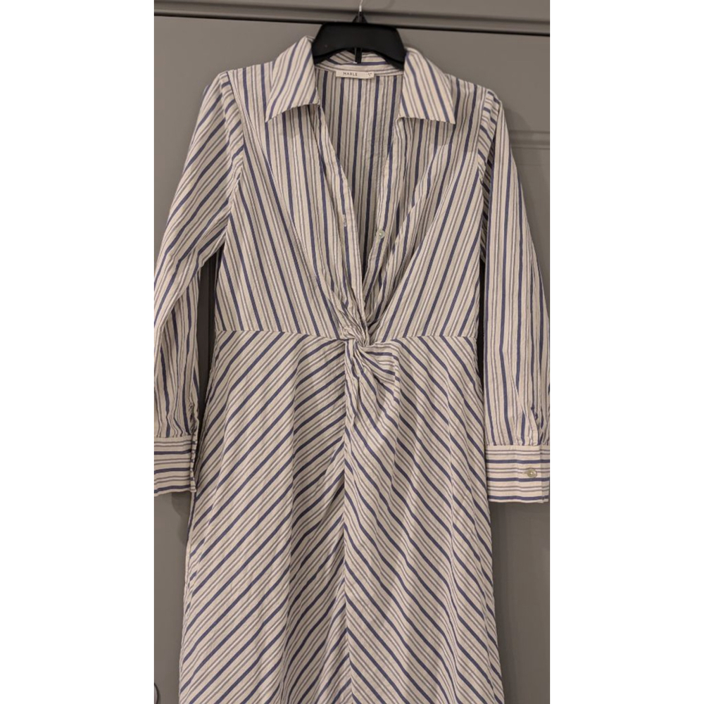 Women's MARLE White & Blue Stripe Knot Front Midi Dress M - Picture 7 of 15